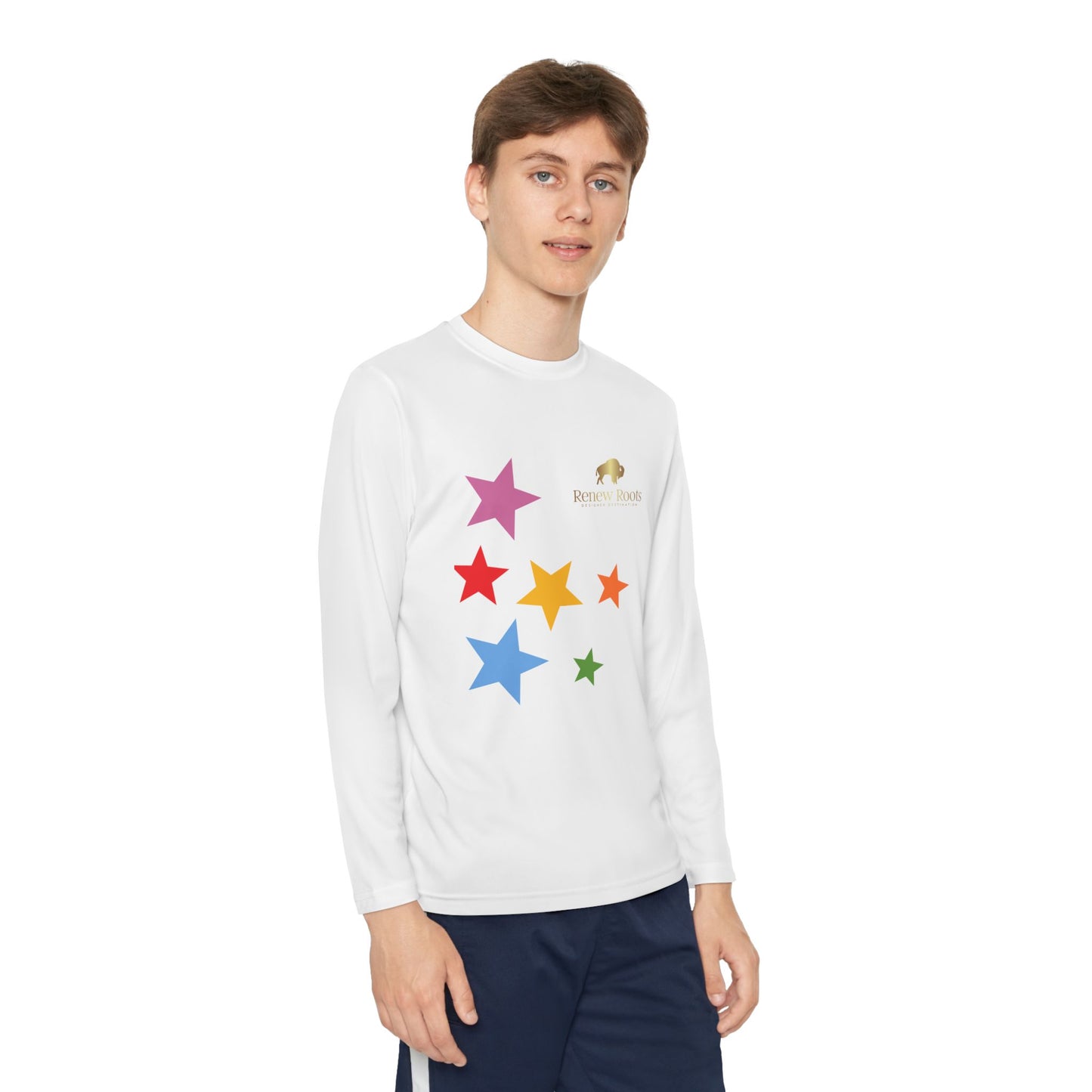 Colorful Star Youth Long Sleeve Tee, Kids Sport Shirt, Fun Outdoor Top, Birthday Gift, Playtime Wear, Casual Everyday Tee