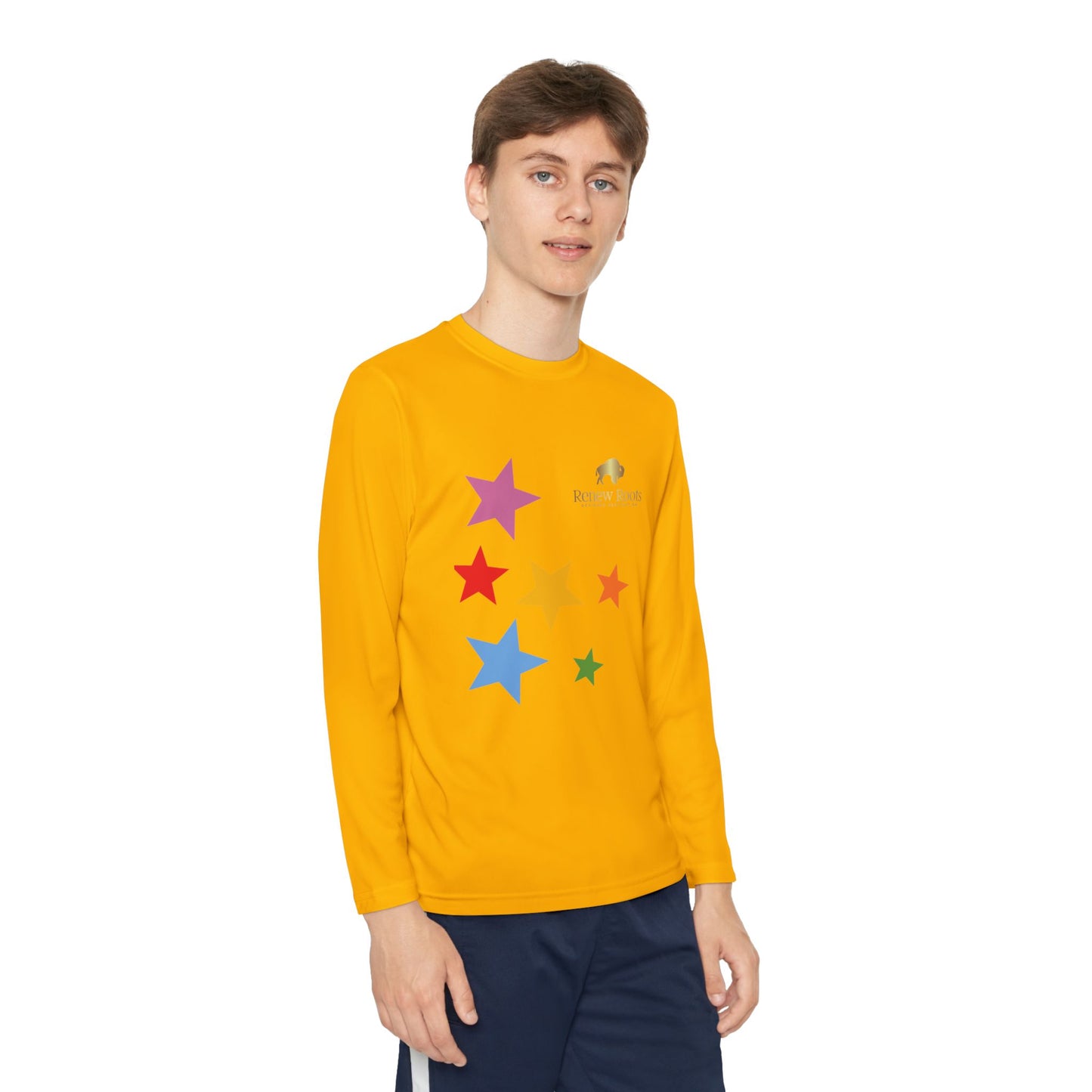 Colorful Star Youth Long Sleeve Tee, Kids Sport Shirt, Fun Outdoor Top, Birthday Gift, Playtime Wear, Casual Everyday Tee