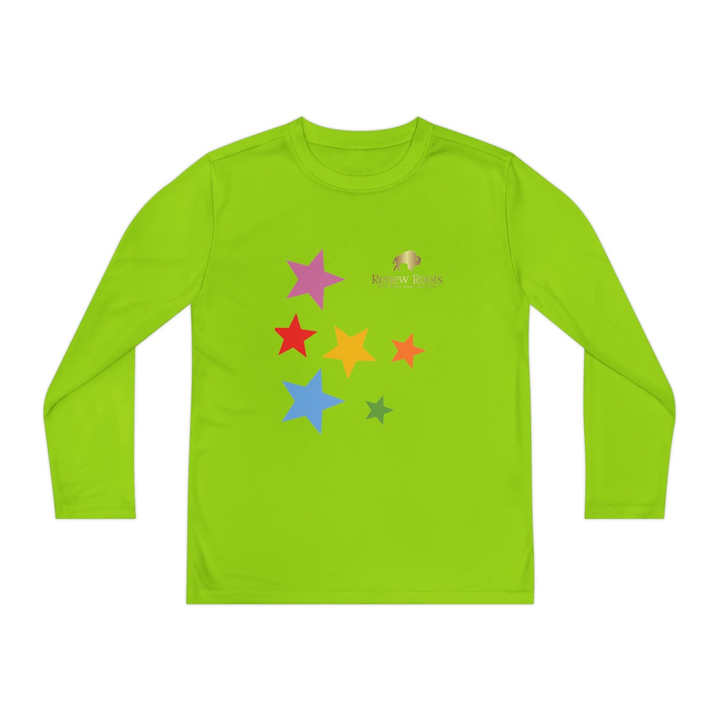 Colorful Star Youth Long Sleeve Tee, Kids Sport Shirt, Fun Outdoor Top, Birthday Gift, Playtime Wear, Casual Everyday Tee