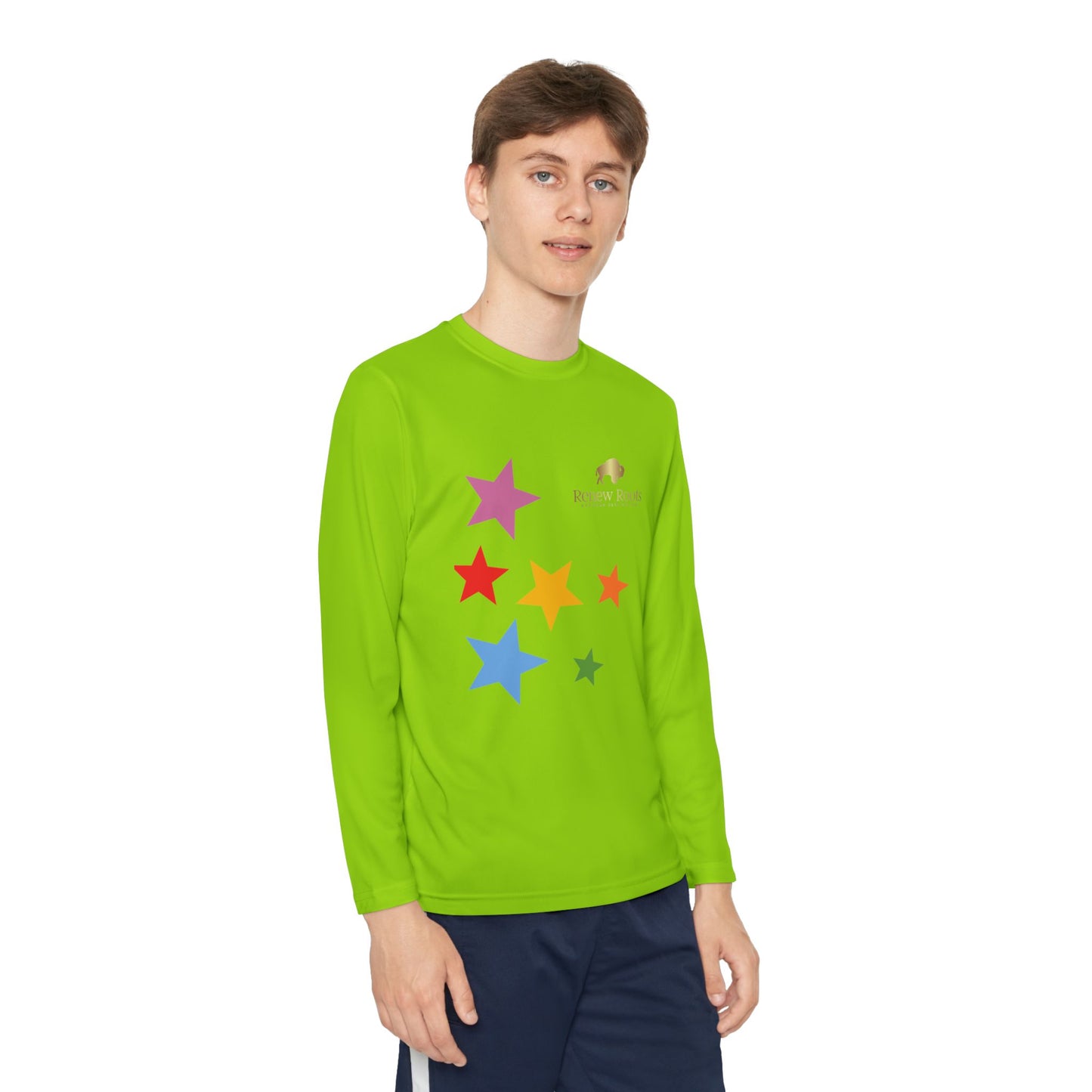 Colorful Star Youth Long Sleeve Tee, Kids Sport Shirt, Fun Outdoor Top, Birthday Gift, Playtime Wear, Casual Everyday Tee