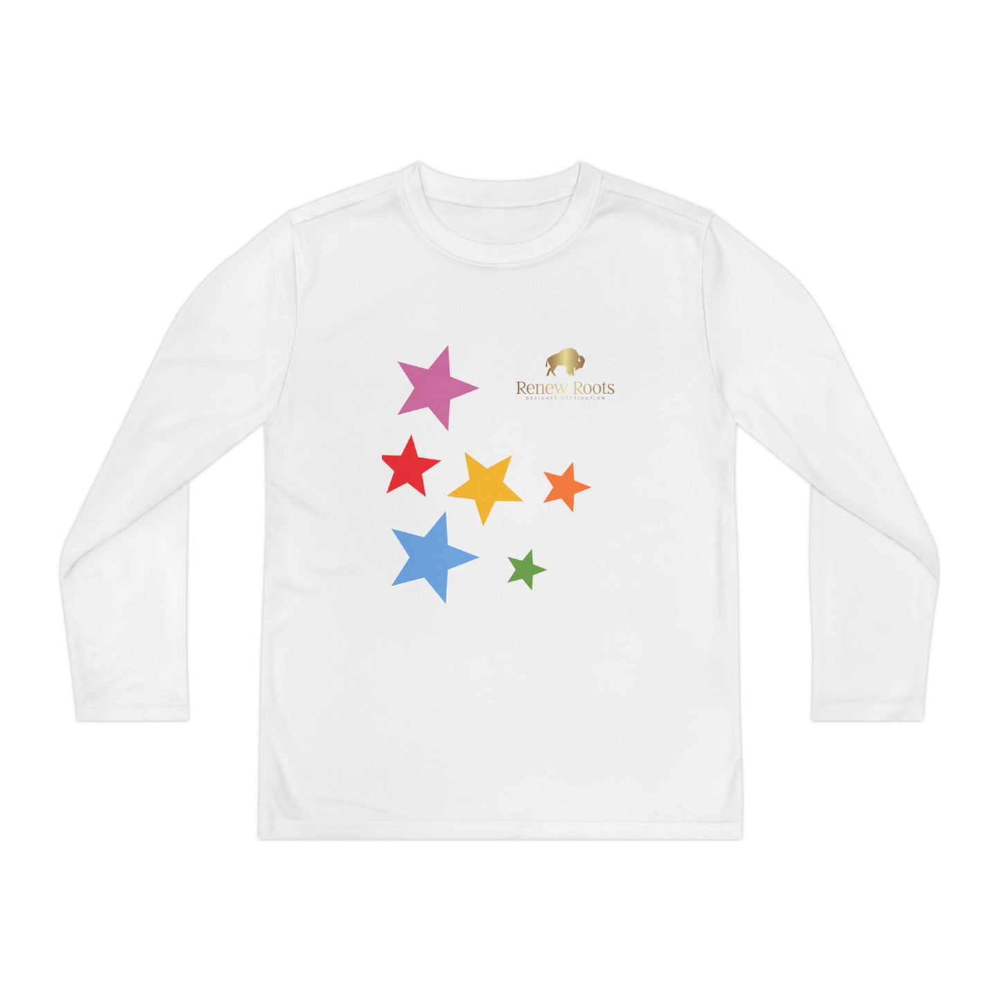 Colorful Star Youth Long Sleeve Tee, Kids Sport Shirt, Fun Outdoor Top, Birthday Gift, Playtime Wear, Casual Everyday Tee