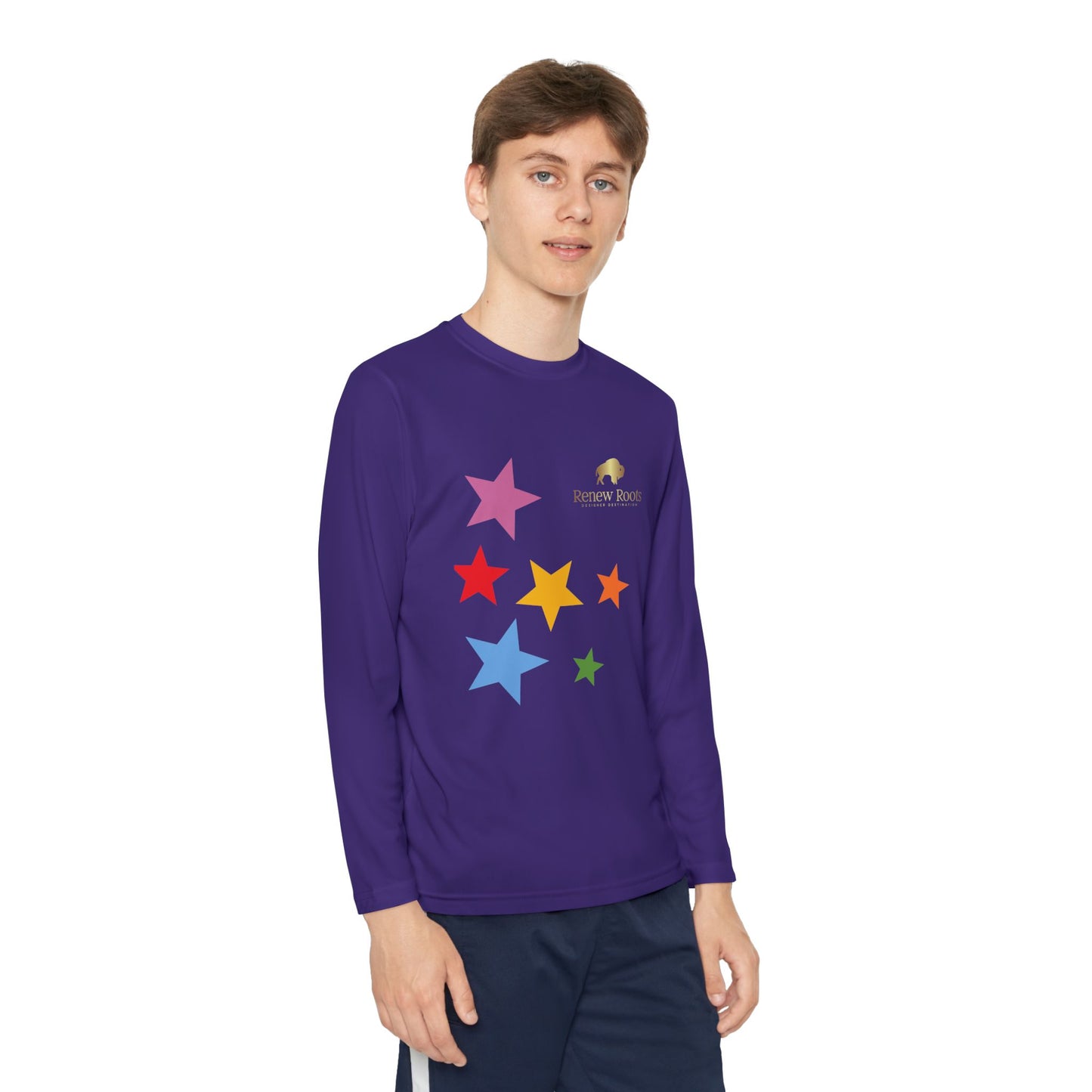Colorful Star Youth Long Sleeve Tee, Kids Sport Shirt, Fun Outdoor Top, Birthday Gift, Playtime Wear, Casual Everyday Tee