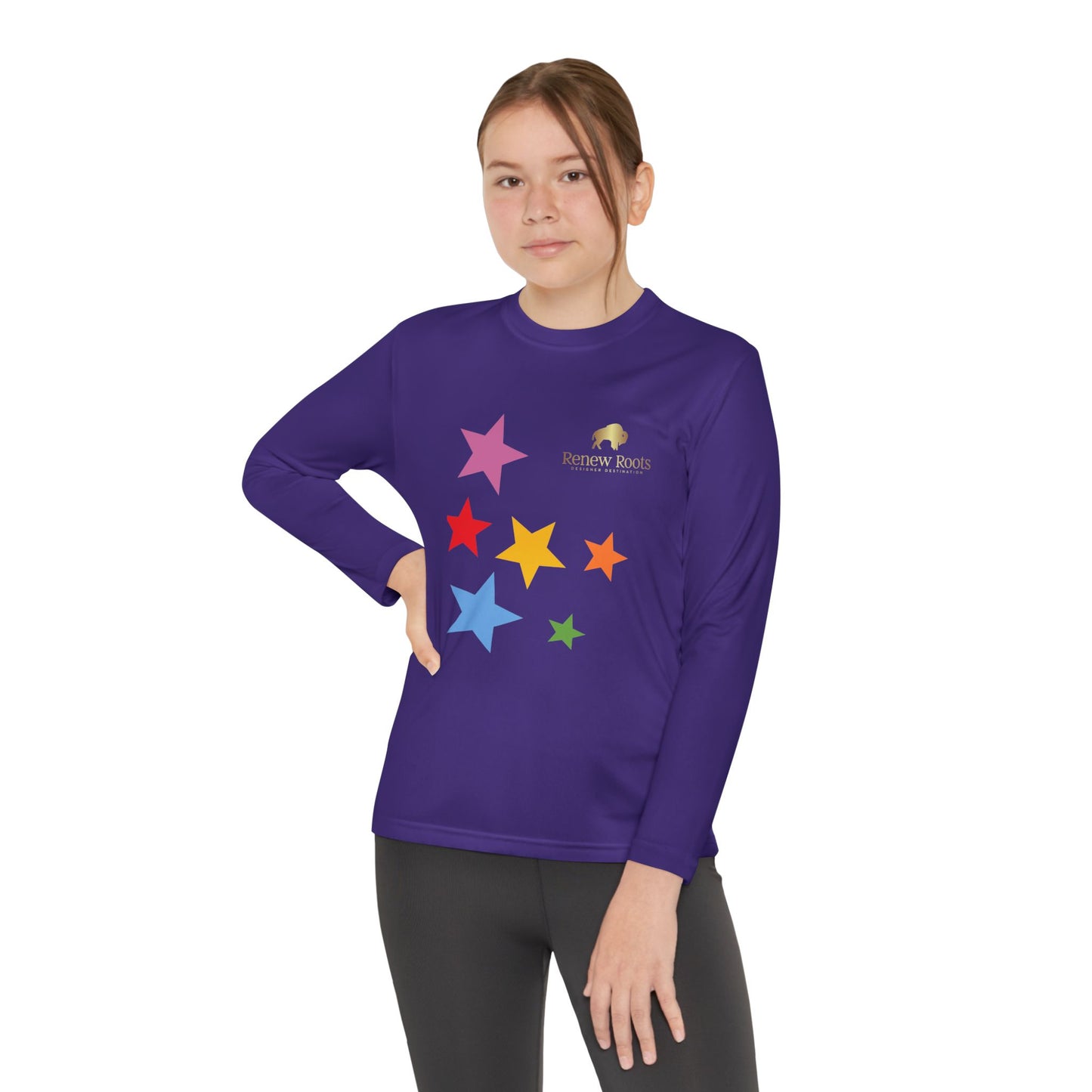 Colorful Star Youth Long Sleeve Tee, Kids Sport Shirt, Fun Outdoor Top, Birthday Gift, Playtime Wear, Casual Everyday Tee