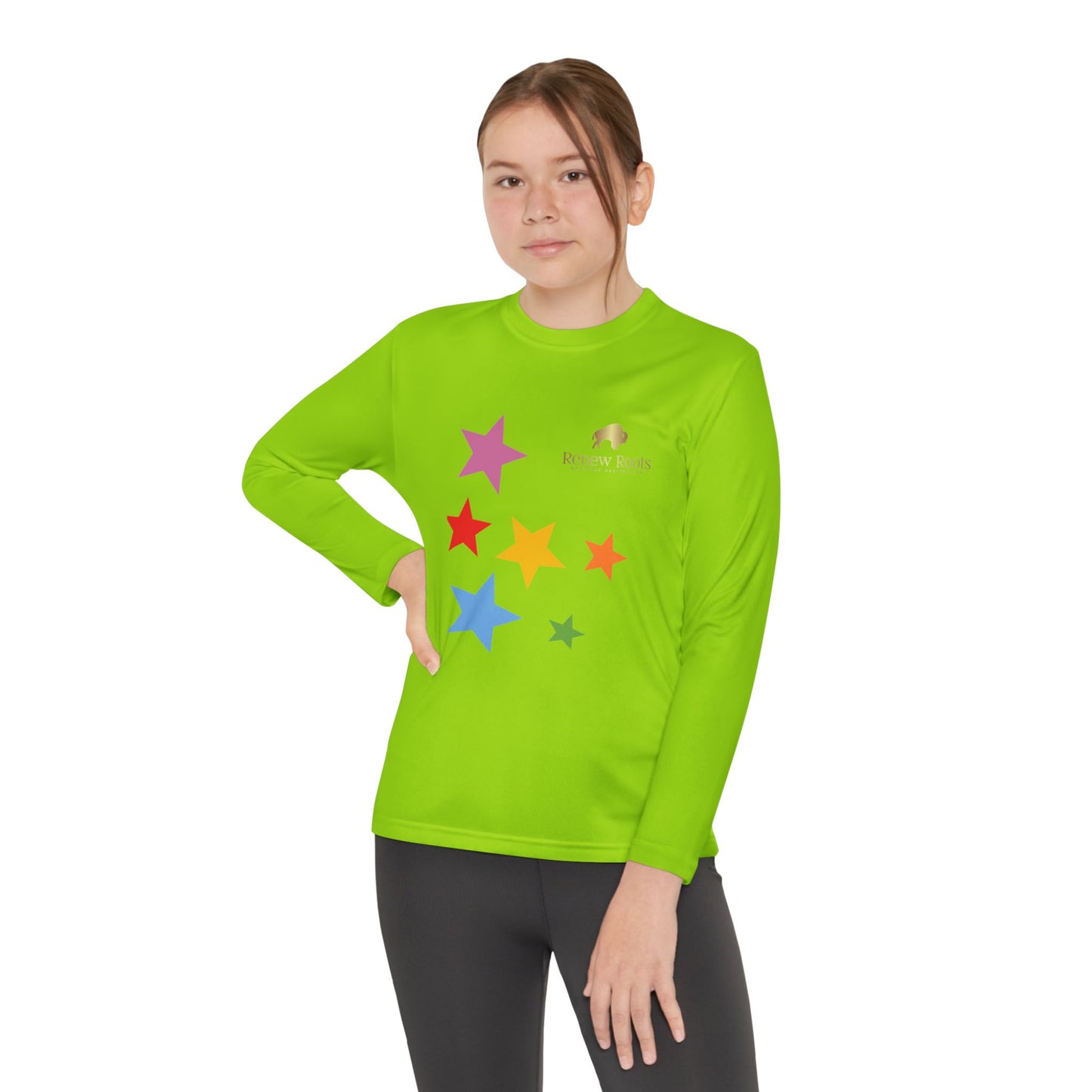Colorful Star Youth Long Sleeve Tee, Kids Sport Shirt, Fun Outdoor Top, Birthday Gift, Playtime Wear, Casual Everyday Tee