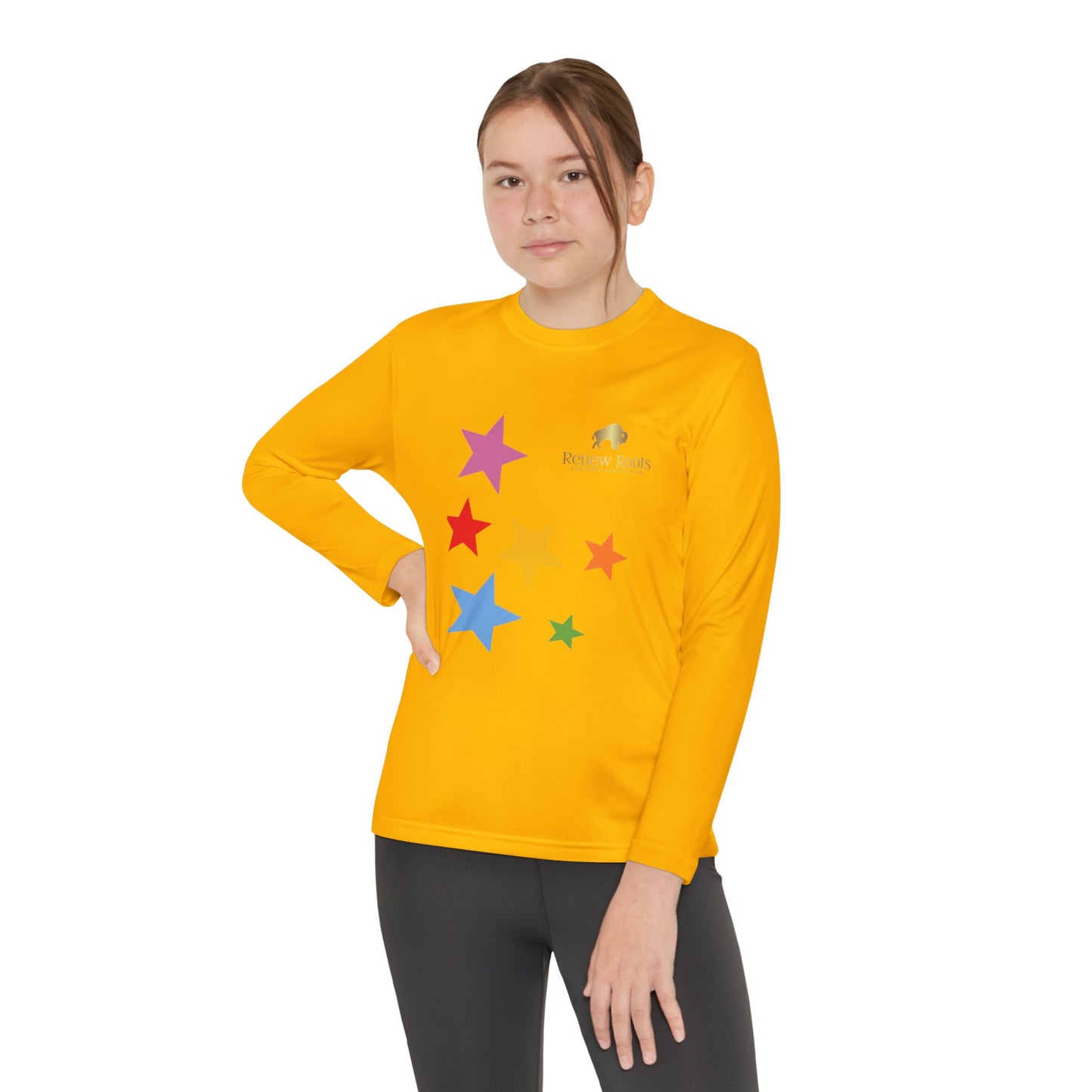 Colorful Star Youth Long Sleeve Tee, Kids Sport Shirt, Fun Outdoor Top, Birthday Gift, Playtime Wear, Casual Everyday Tee