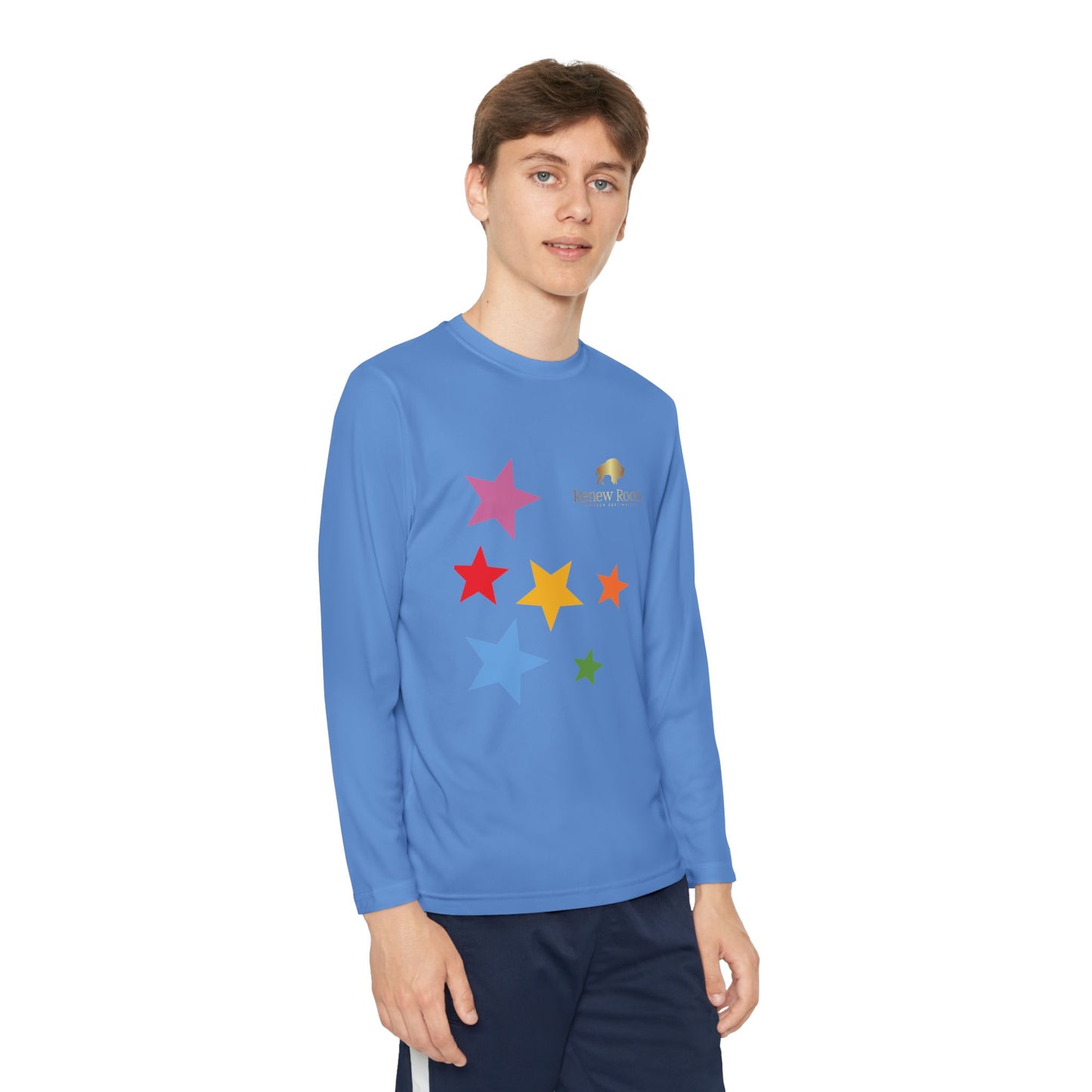Colorful Star Youth Long Sleeve Tee, Kids Sport Shirt, Fun Outdoor Top, Birthday Gift, Playtime Wear, Casual Everyday Tee