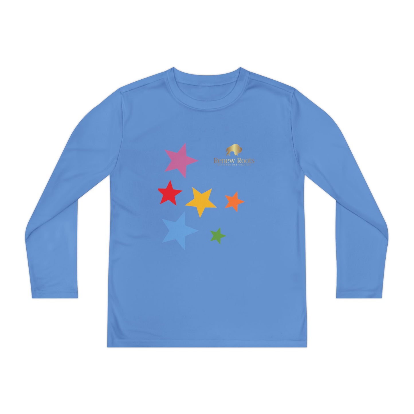 Colorful Star Youth Long Sleeve Tee, Kids Sport Shirt, Fun Outdoor Top, Birthday Gift, Playtime Wear, Casual Everyday Tee