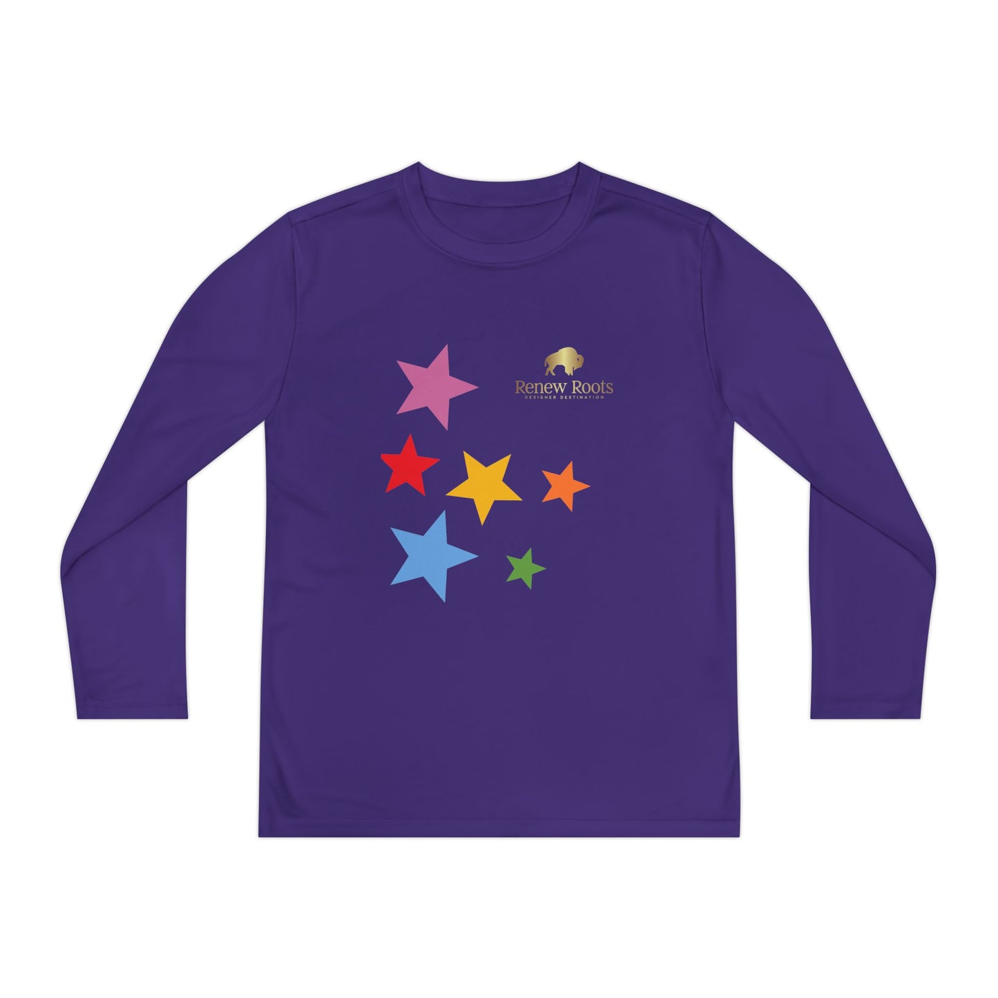 Colorful Star Youth Long Sleeve Tee, Kids Sport Shirt, Fun Outdoor Top, Birthday Gift, Playtime Wear, Casual Everyday Tee