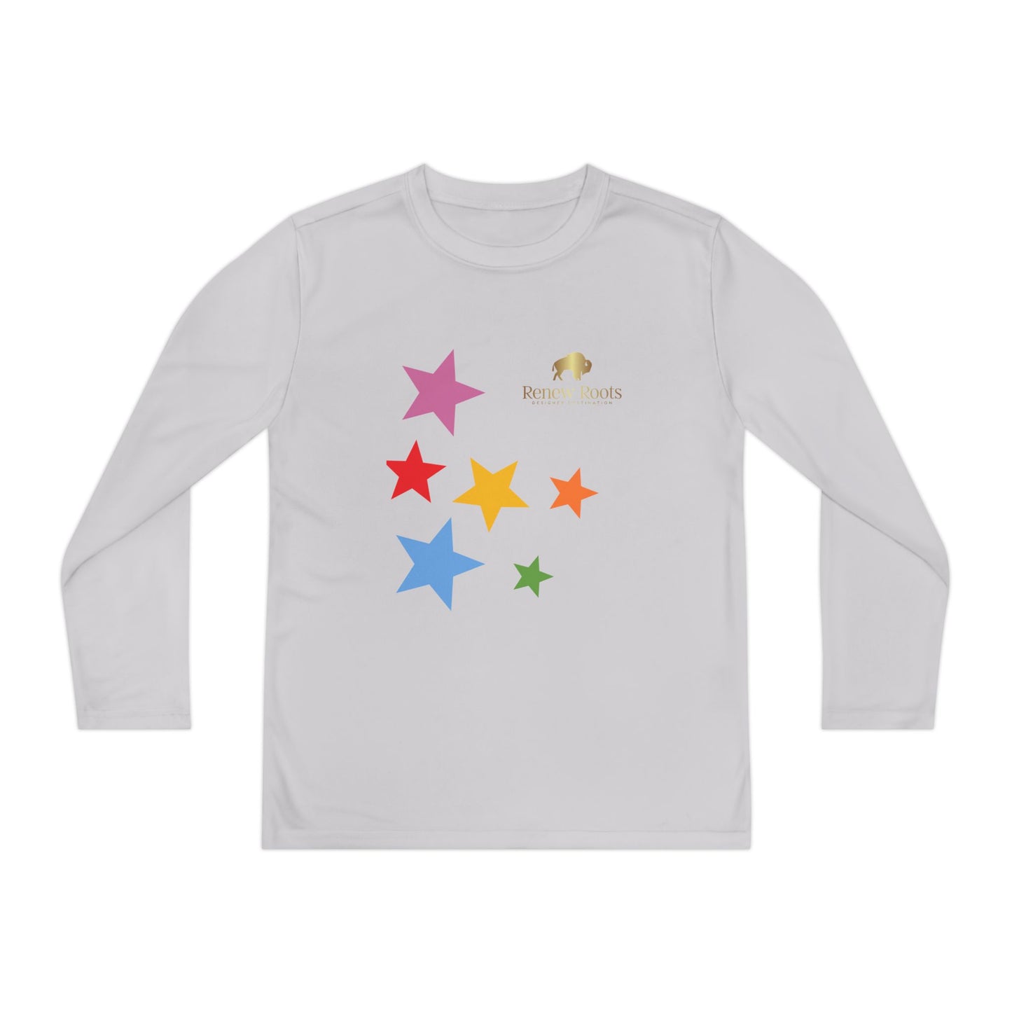 Colorful Star Youth Long Sleeve Tee, Kids Sport Shirt, Fun Outdoor Top, Birthday Gift, Playtime Wear, Casual Everyday Tee