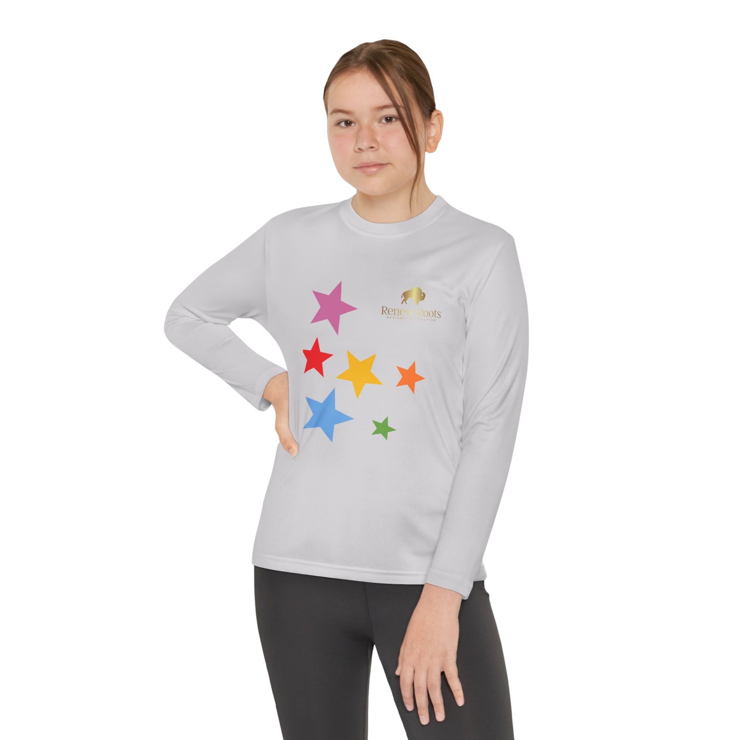 Colorful Star Youth Long Sleeve Tee, Kids Sport Shirt, Fun Outdoor Top, Birthday Gift, Playtime Wear, Casual Everyday Tee