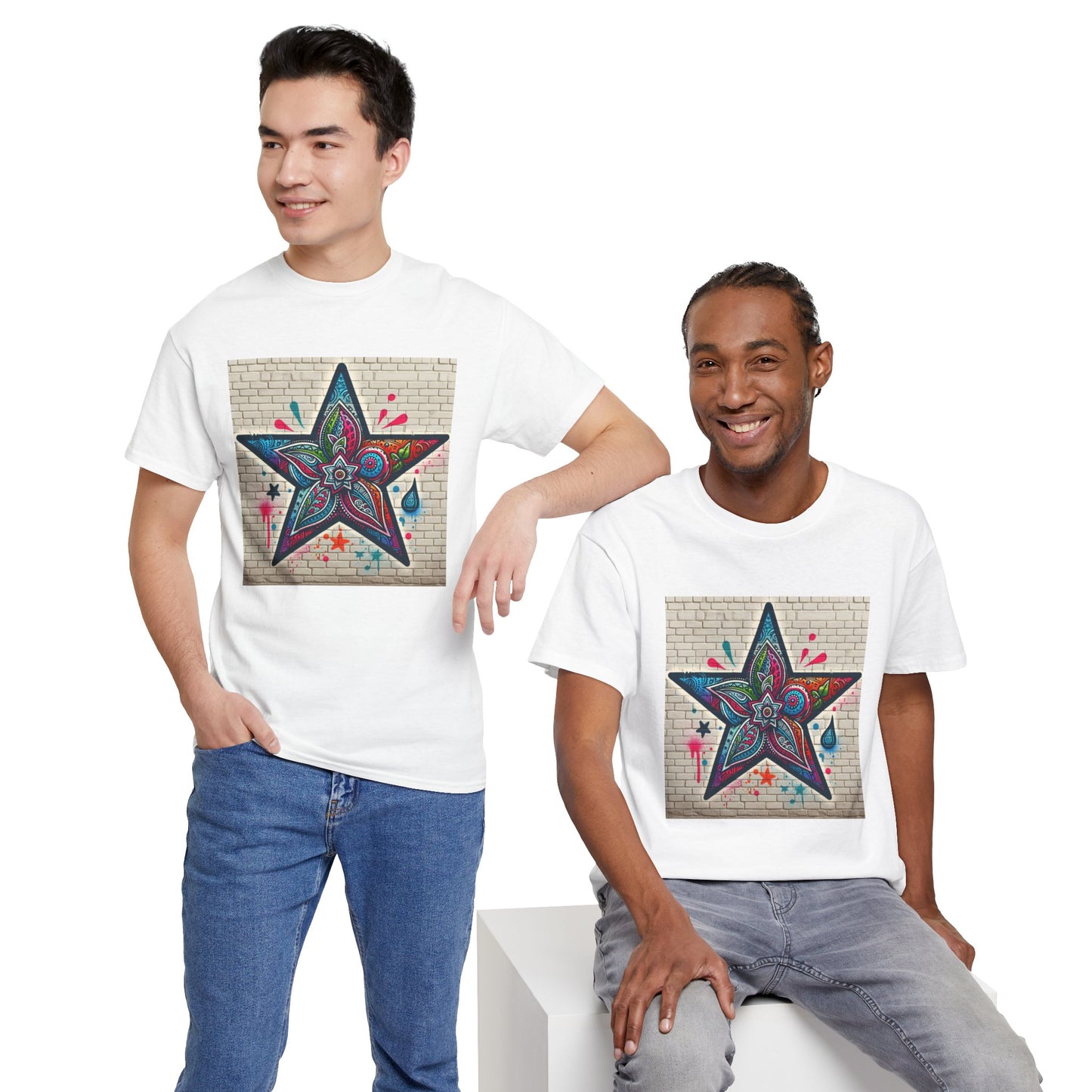 Starry Unisex Heavy Cotton Tee, Trendy Graphic Tee, Fun Casual Wear, Unique Gifts, Streetwear, Gender Neutral, Colorful Style