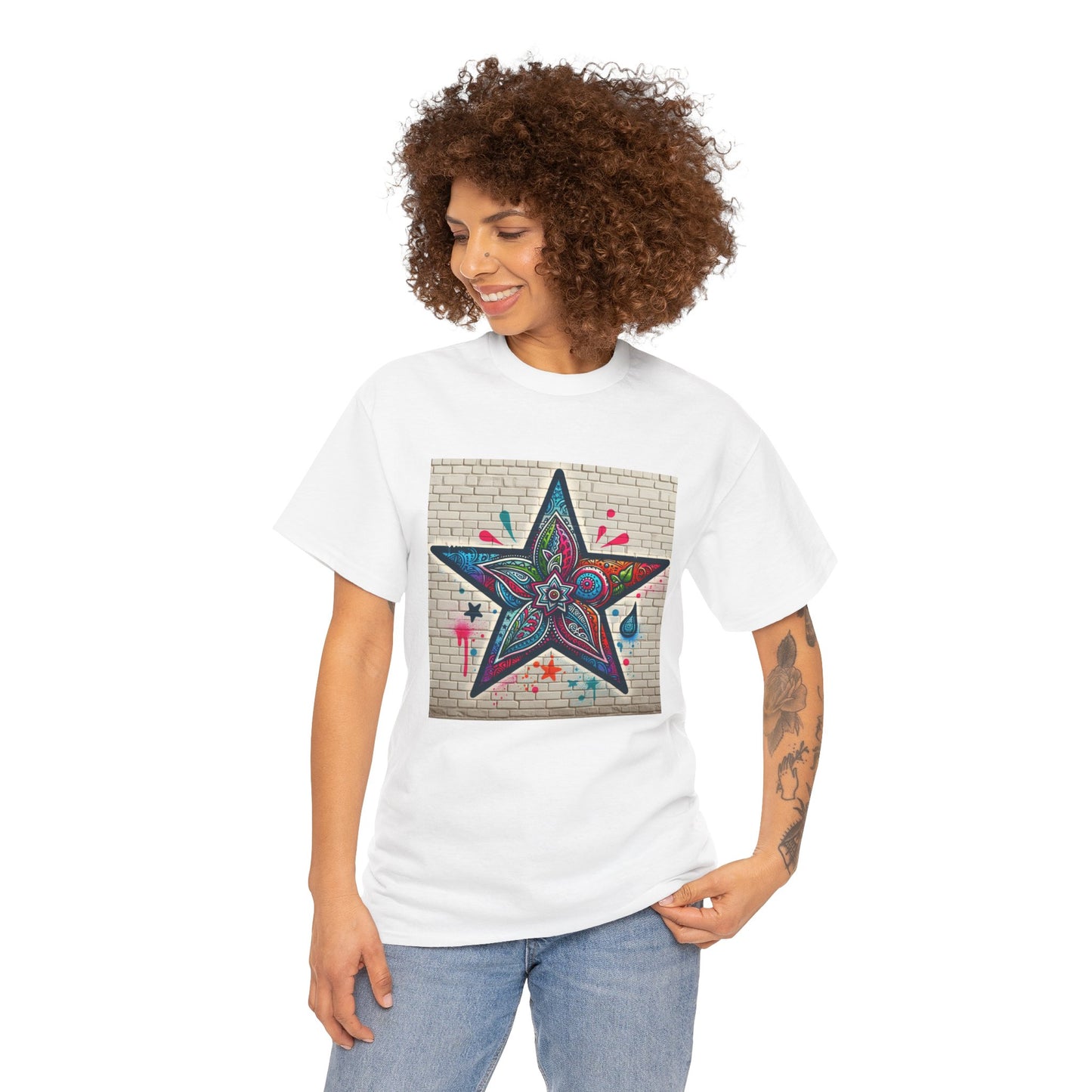 Starry Unisex Heavy Cotton Tee, Trendy Graphic Tee, Fun Casual Wear, Unique Gifts, Streetwear, Gender Neutral, Colorful Style