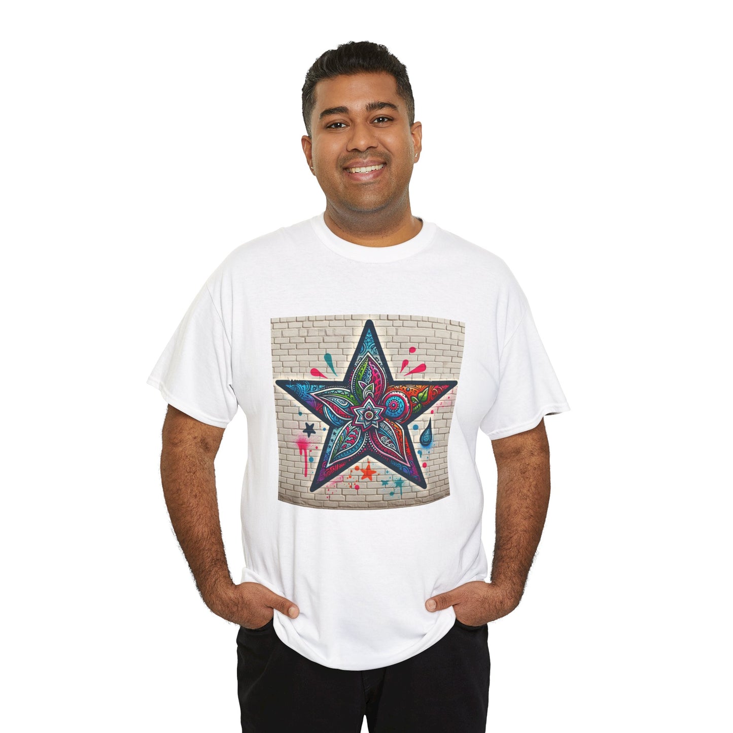 Starry Unisex Heavy Cotton Tee, Trendy Graphic Tee, Fun Casual Wear, Unique Gifts, Streetwear, Gender Neutral, Colorful Style