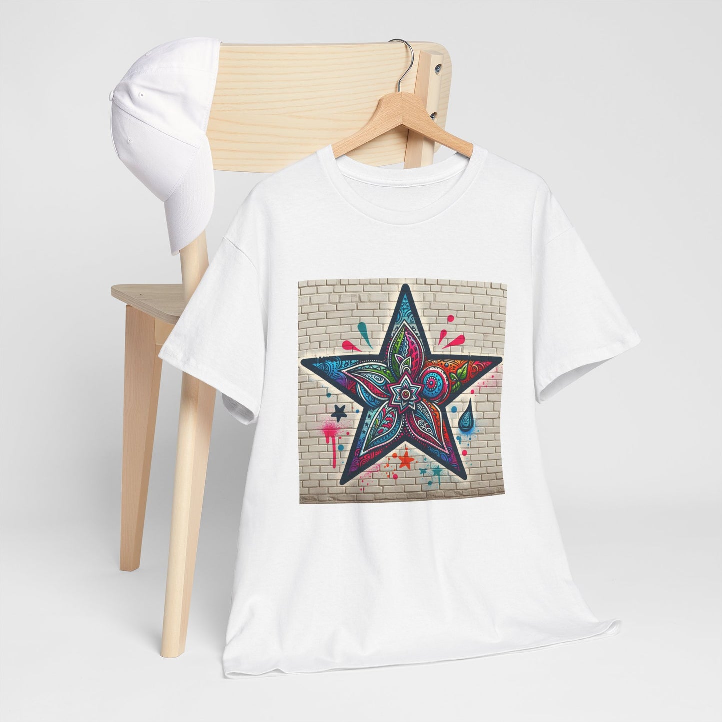 Starry Unisex Heavy Cotton Tee, Trendy Graphic Tee, Fun Casual Wear, Unique Gifts, Streetwear, Gender Neutral, Colorful Style
