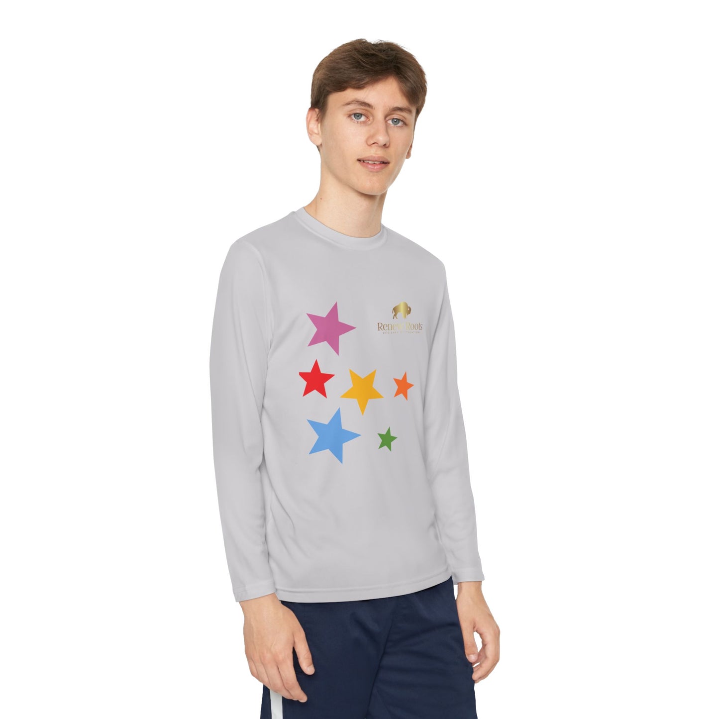 Colorful Star Youth Long Sleeve Tee, Kids Sport Shirt, Fun Outdoor Top, Birthday Gift, Playtime Wear, Casual Everyday Tee