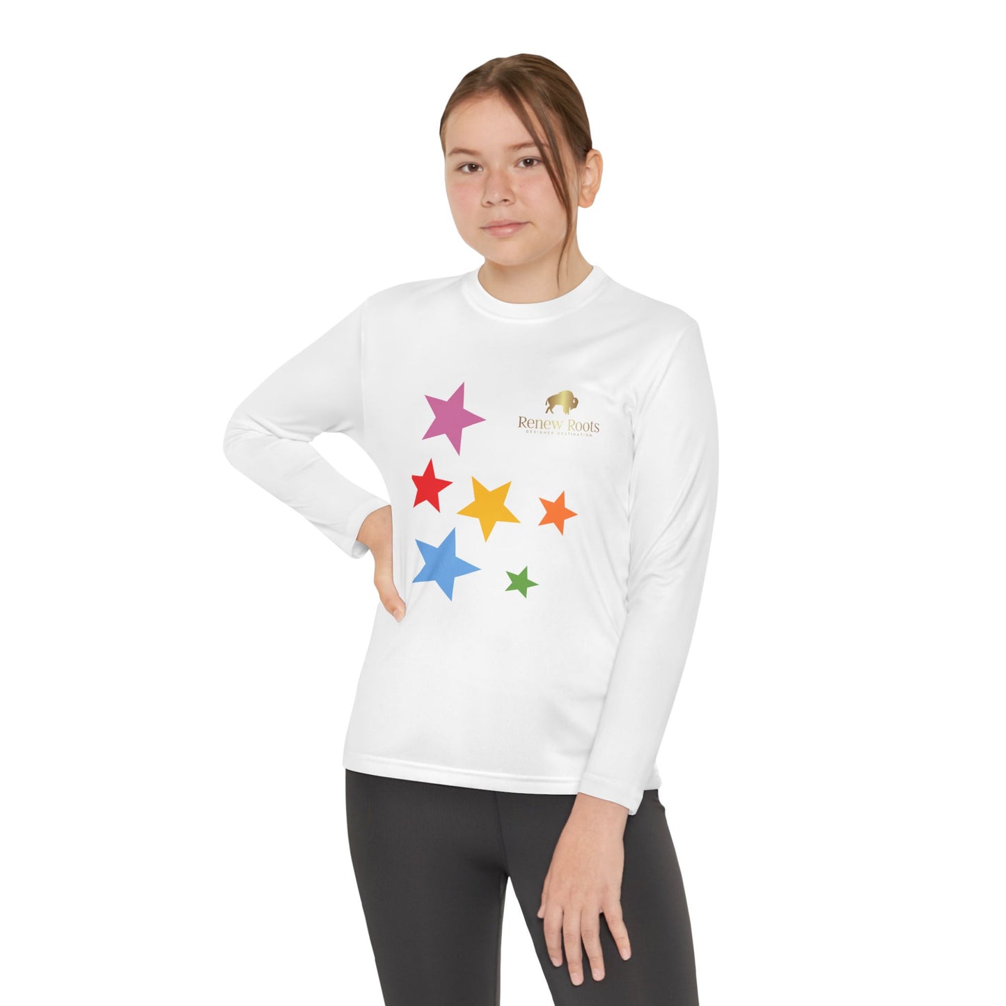 Colorful Star Youth Long Sleeve Tee, Kids Sport Shirt, Fun Outdoor Top, Birthday Gift, Playtime Wear, Casual Everyday Tee