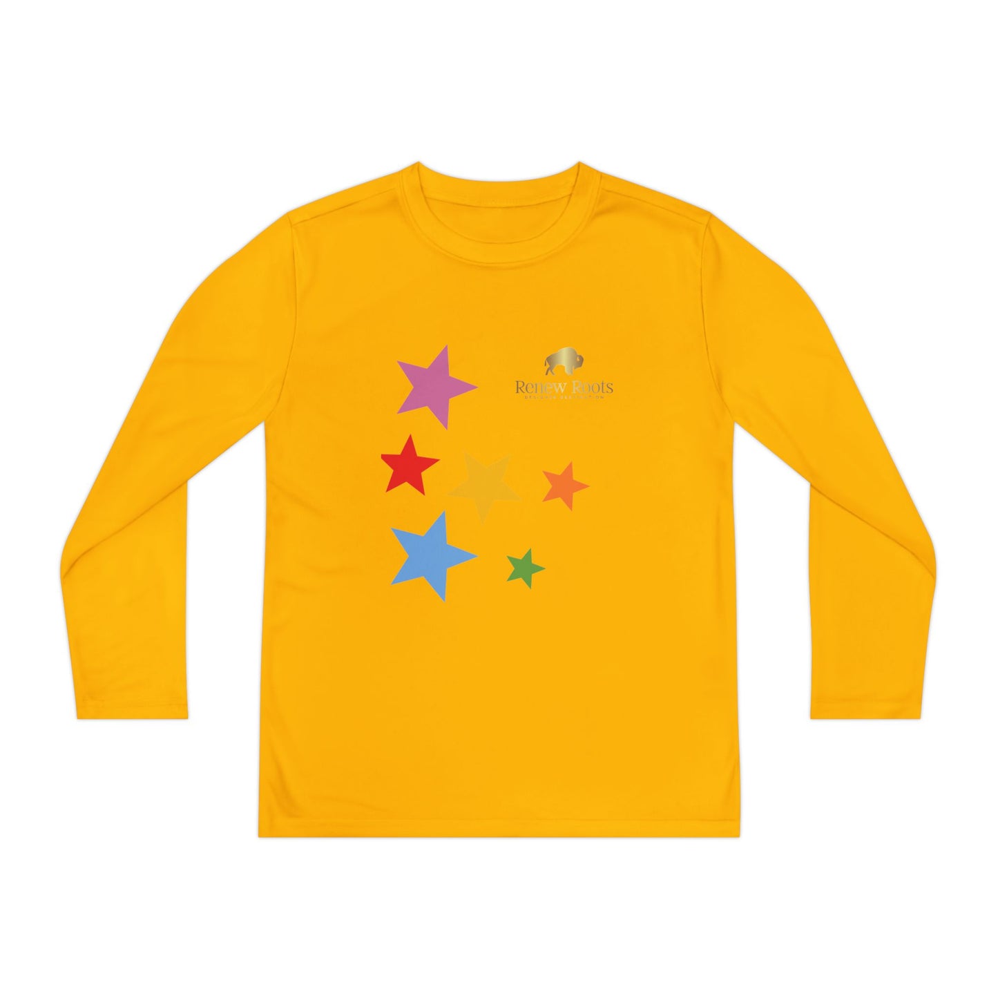 Colorful Star Youth Long Sleeve Tee, Kids Sport Shirt, Fun Outdoor Top, Birthday Gift, Playtime Wear, Casual Everyday Tee