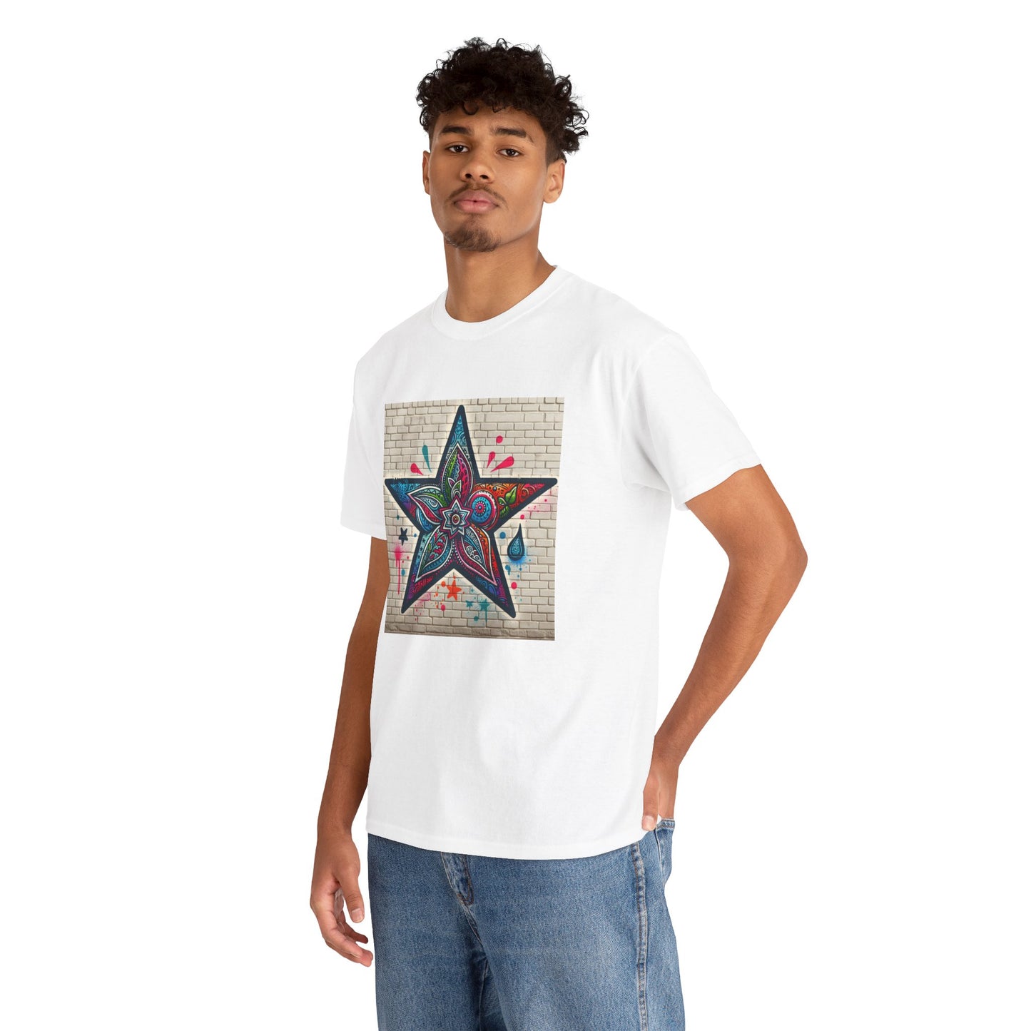 Starry Unisex Heavy Cotton Tee, Trendy Graphic Tee, Fun Casual Wear, Unique Gifts, Streetwear, Gender Neutral, Colorful Style