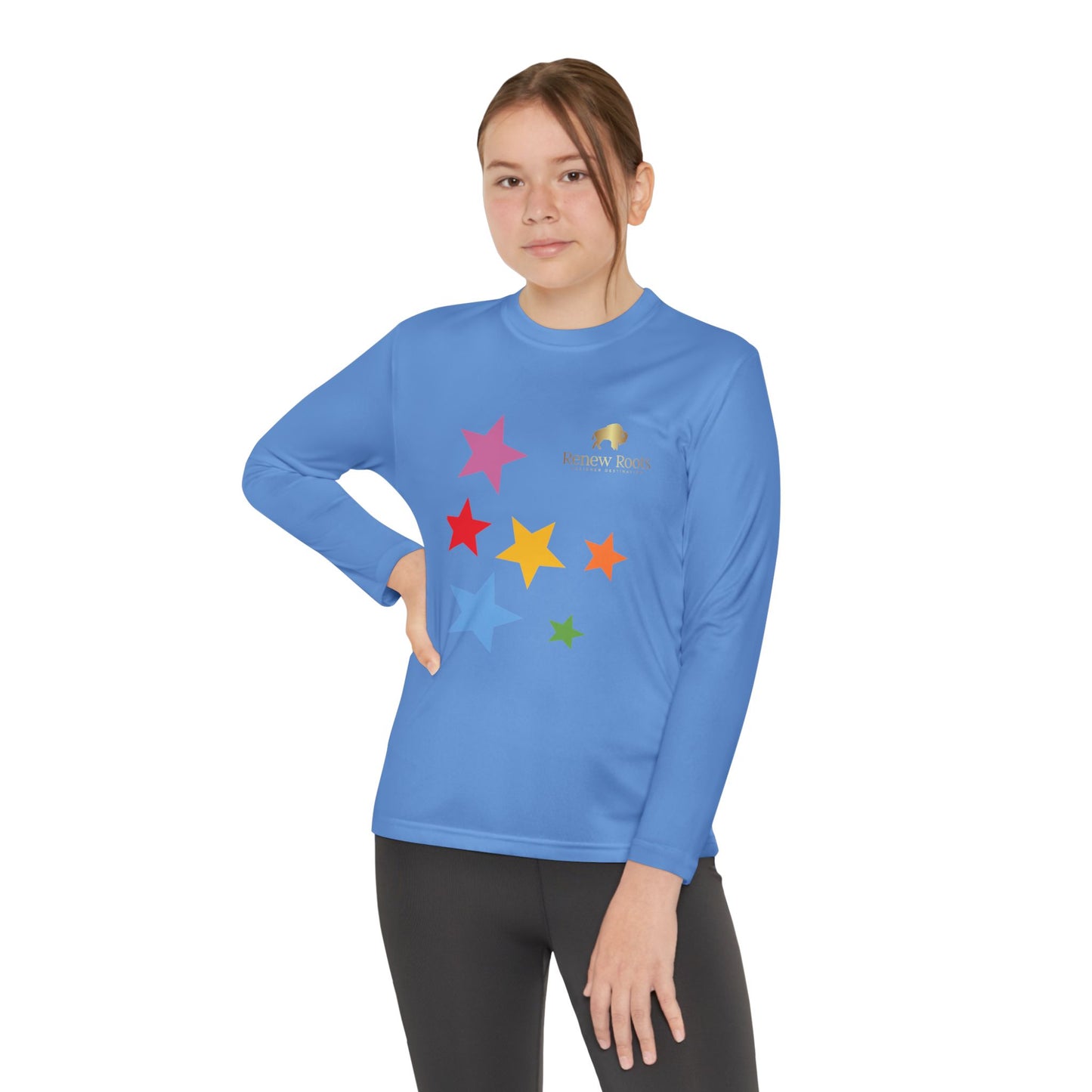 Colorful Star Youth Long Sleeve Tee, Kids Sport Shirt, Fun Outdoor Top, Birthday Gift, Playtime Wear, Casual Everyday Tee